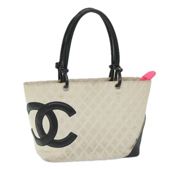 CHANEL Cambon Line Tote Bag Leather White CC - Picture 1 of 16